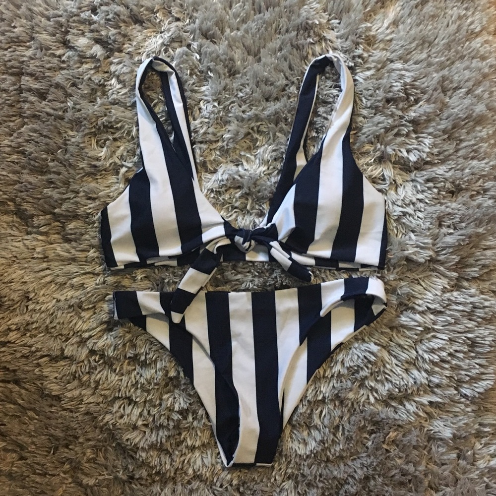 Striped Front Tie Bikini